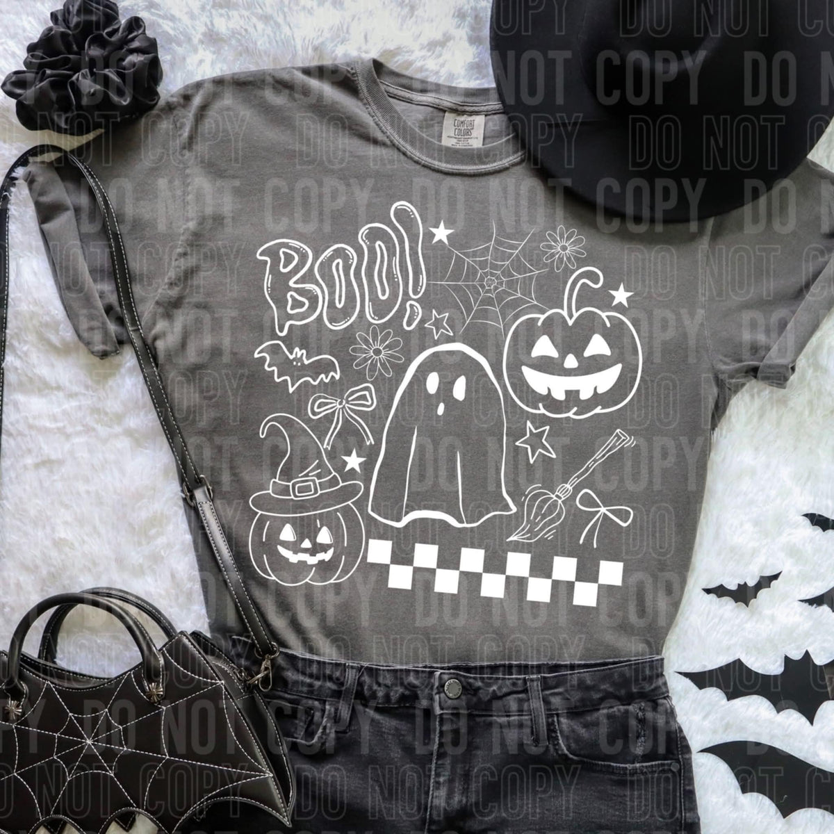 Boo Halloween collage WHITE 107354 DTF transfer