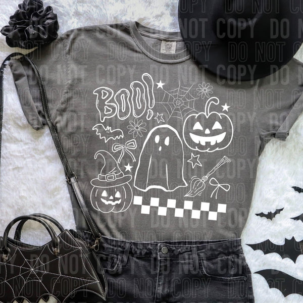 Boo Halloween collage WHITE 107354 DTF transfer