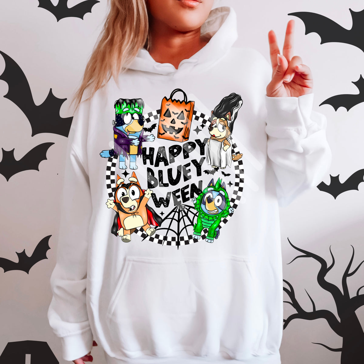 Happy Dogoween checker circle exclusive DTF transfer