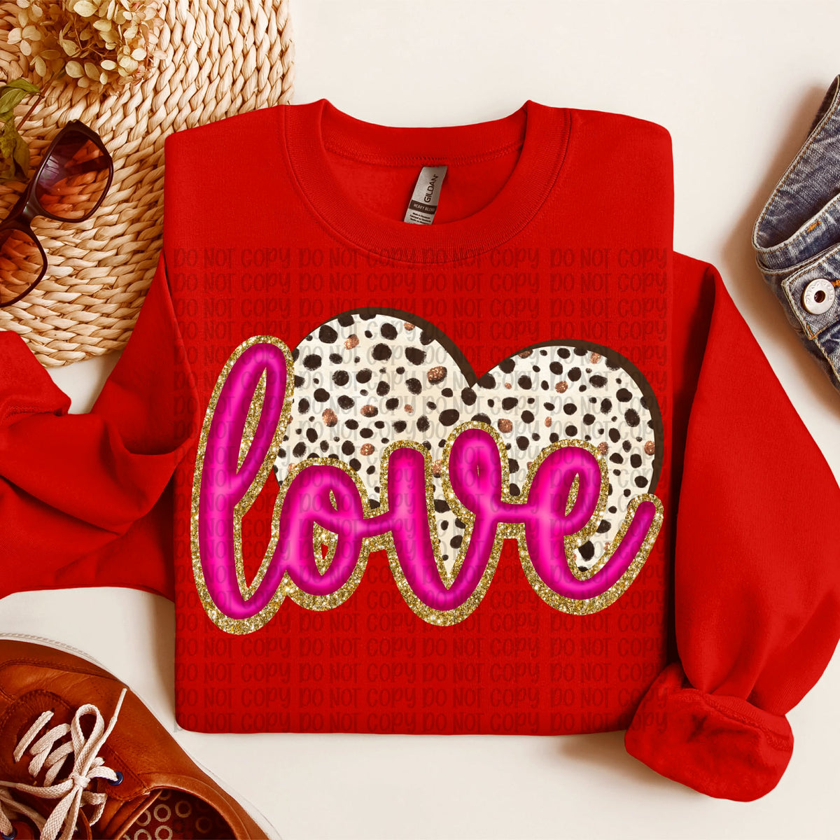 Love Cursive pink Dalmatian heart (VP) DTF transfer