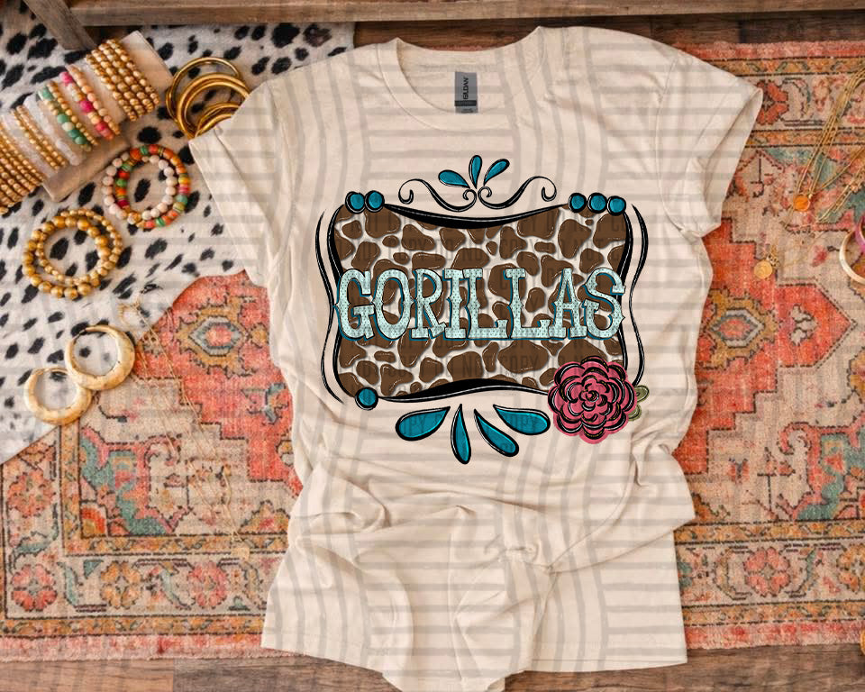 Gorillas cowhide & turquoise (Caplinger) DTF transfer