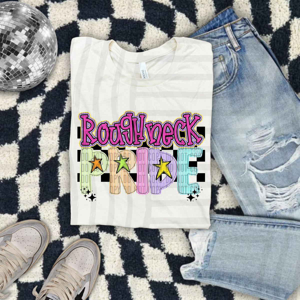 Roughneck Pride - Colorful Stripe With Stars And Checker 108231 DTF transfer