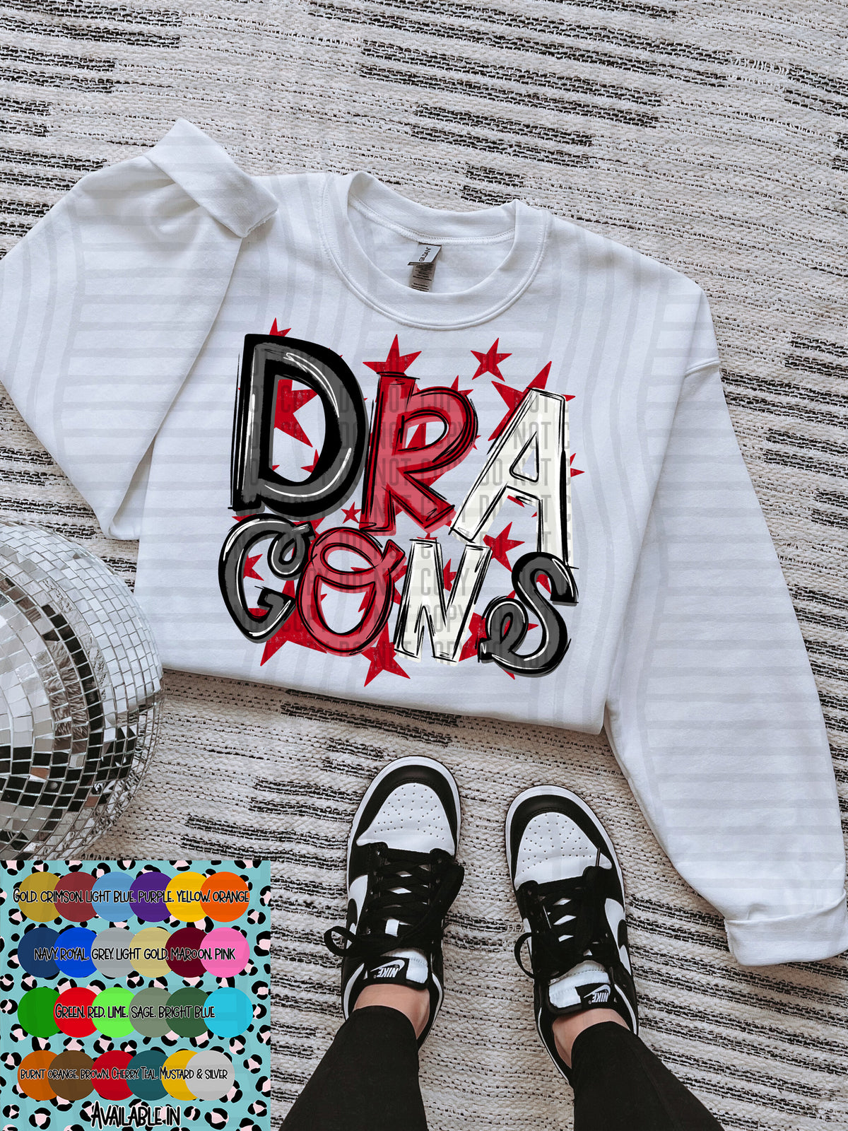 dragons black white and red with red stars (Caplinger) DTF Transfer