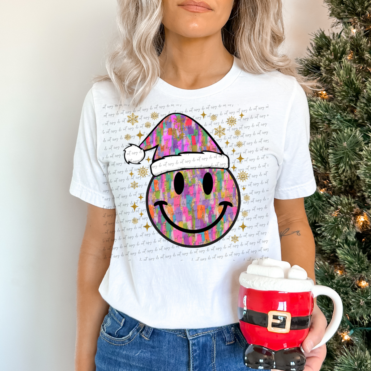 Smiley With Santa Hat 68539 DTF Transfer