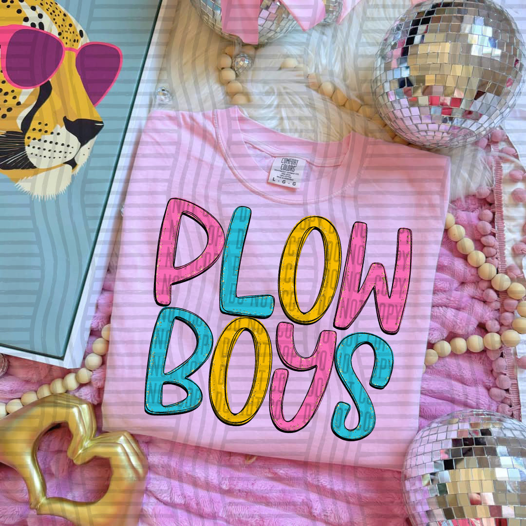 blue yellow and pink plow boys stacked (Caplinger) DTF Transfer