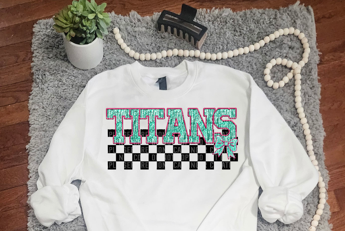 Turquoise And Pink Faux Embroidery Titans 74117 DTF Transfer