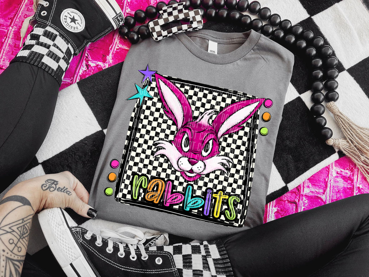 Checkered Preppy Bright Rabbits Pink (Caplinger) DTF transfer