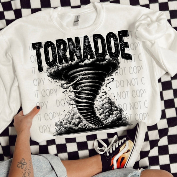 Tornadoe black/white outline DTF transfer