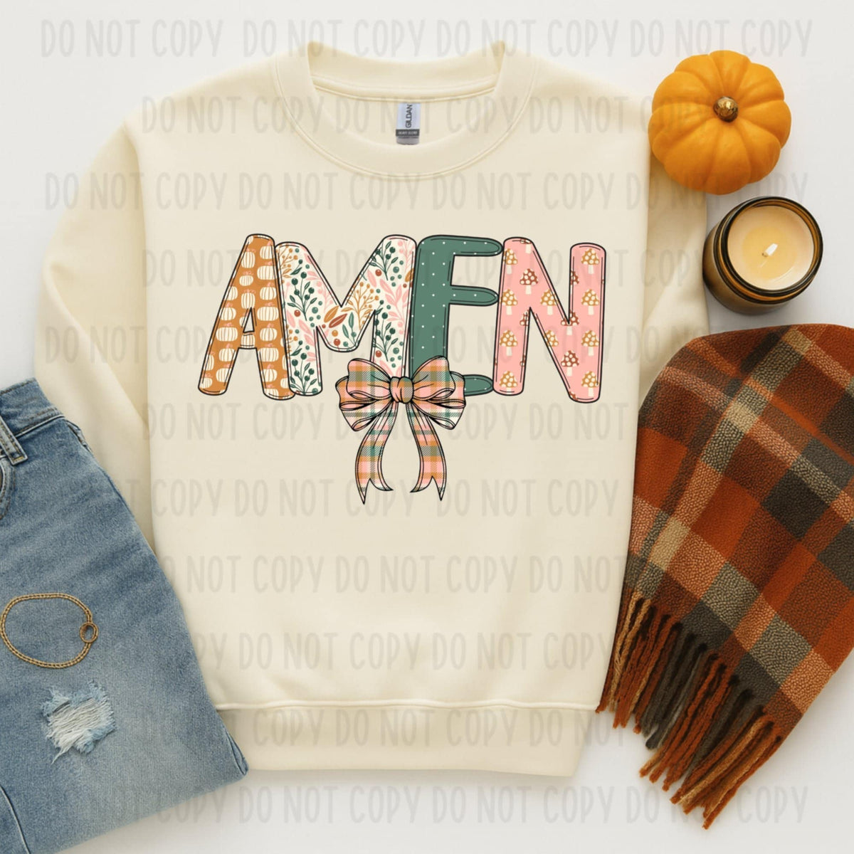 Amen With plaid Bow 113133 DTF transfer