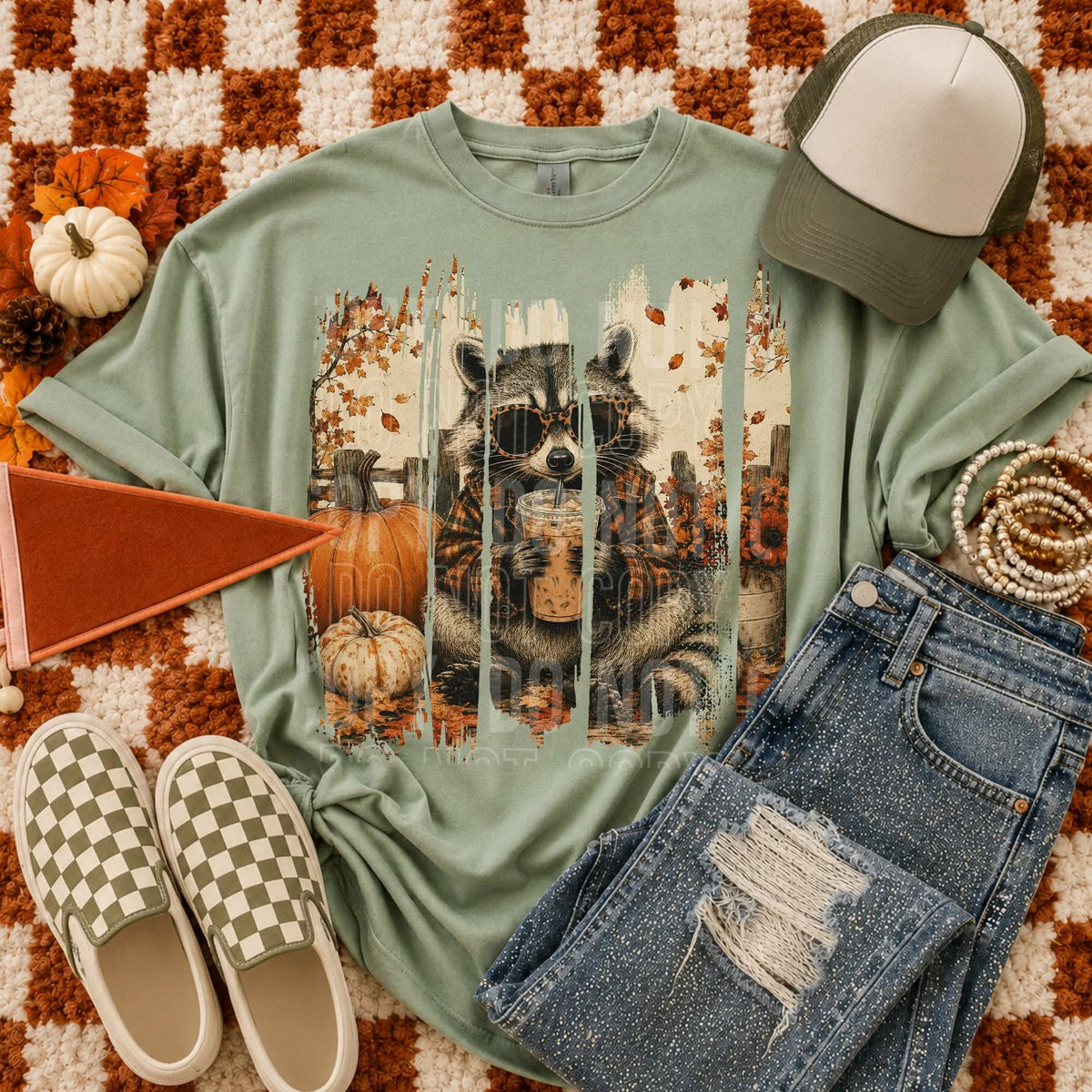 Fall raccoon brushstrokes Sunday Special DTF transfer