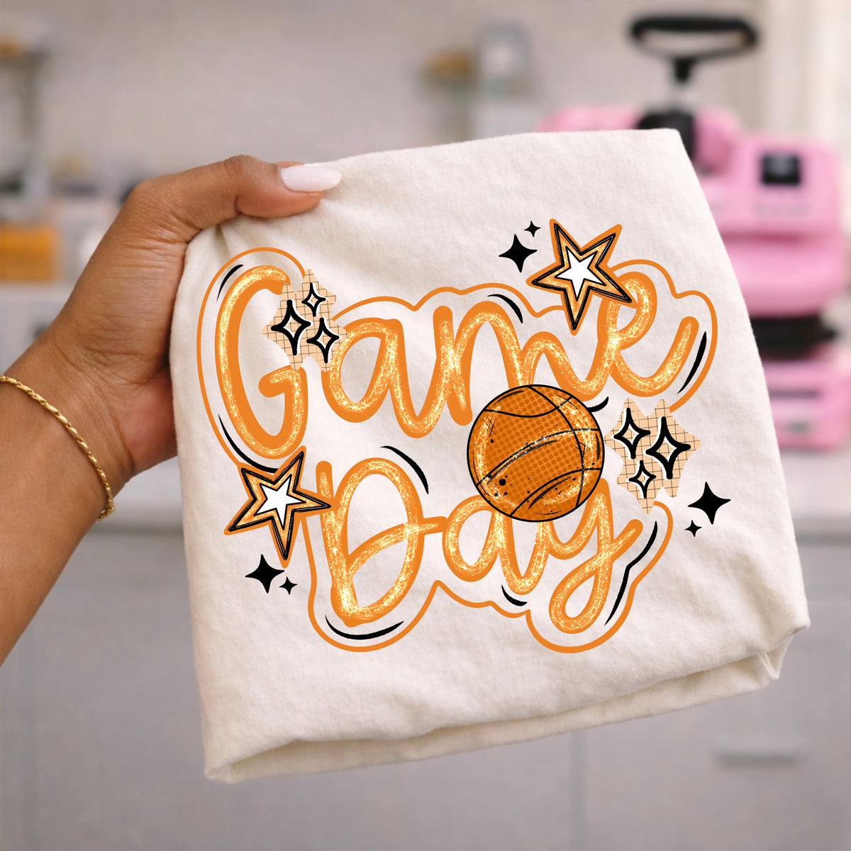 Game day cursive with basketball (CSC) DTF transfer