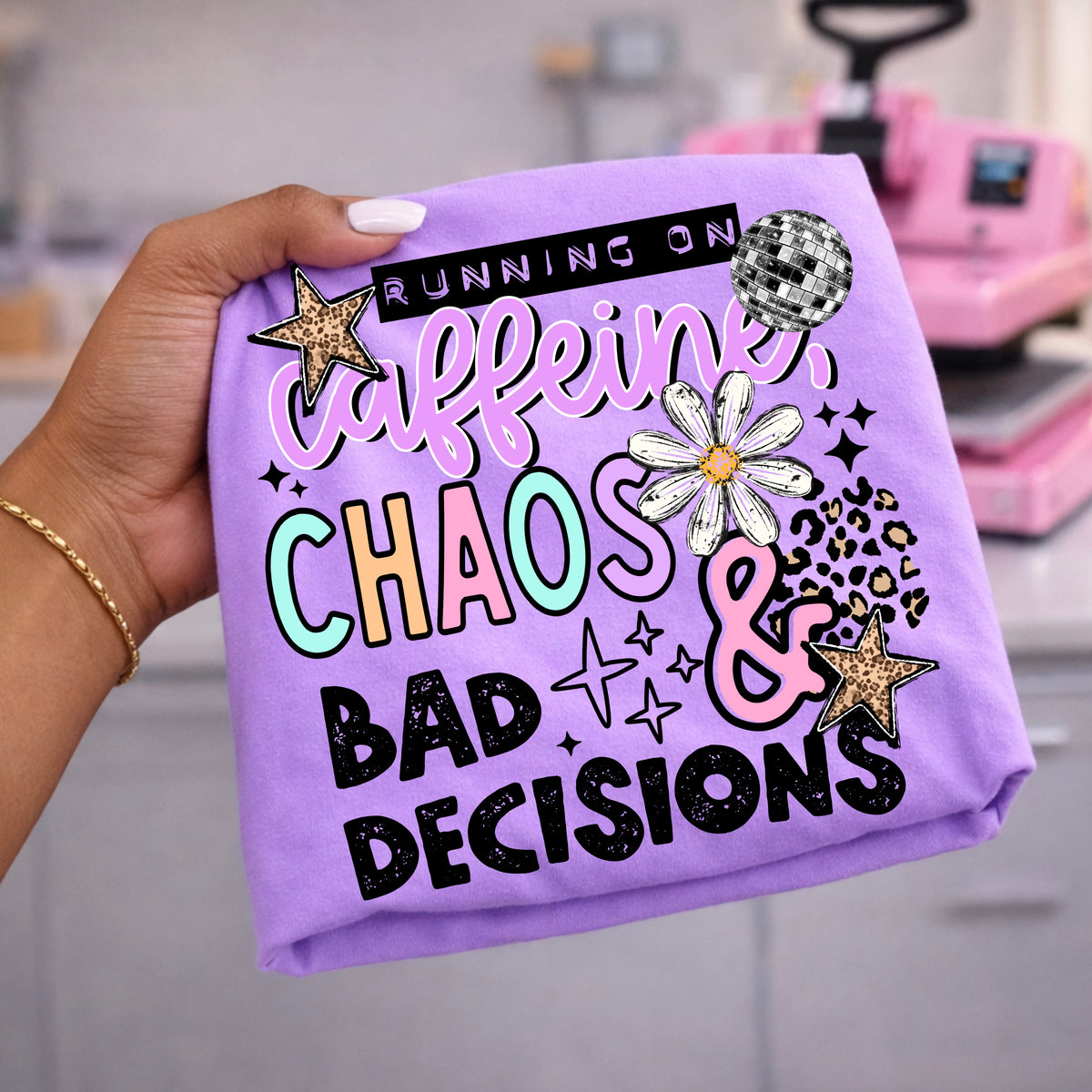 Caffeine, chaos & bad decisions black (CSC) DTF Transfer