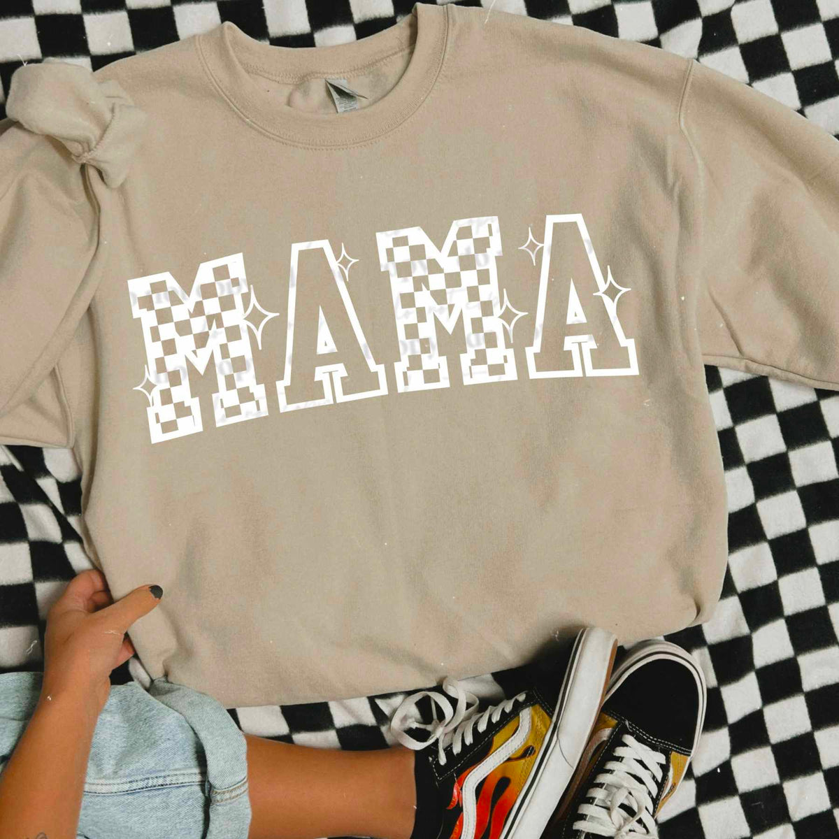 Mama WHITE checkered and blank letters (CSC) 77254 DTF transfer