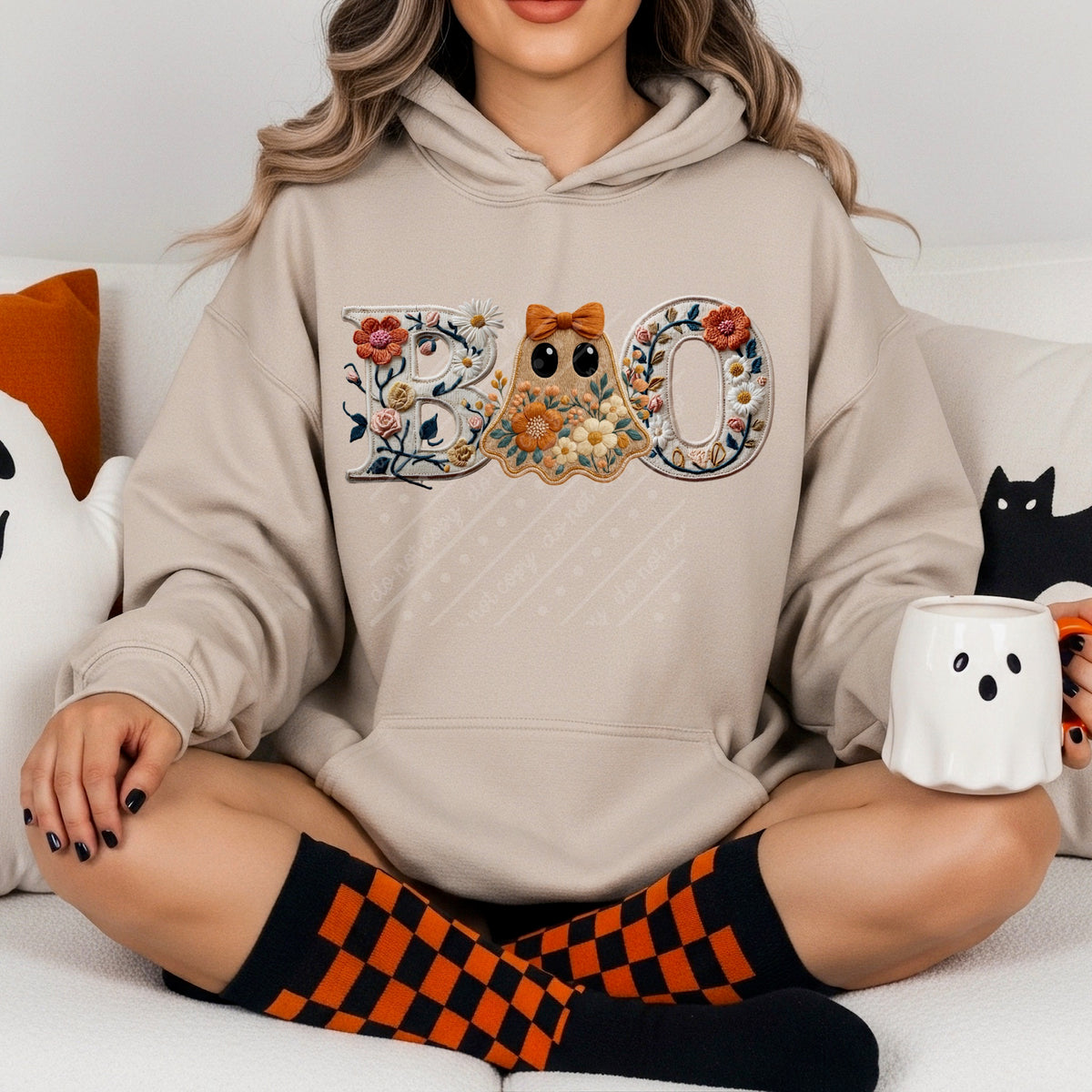 Boo faux embroider ghost DTF Transfer