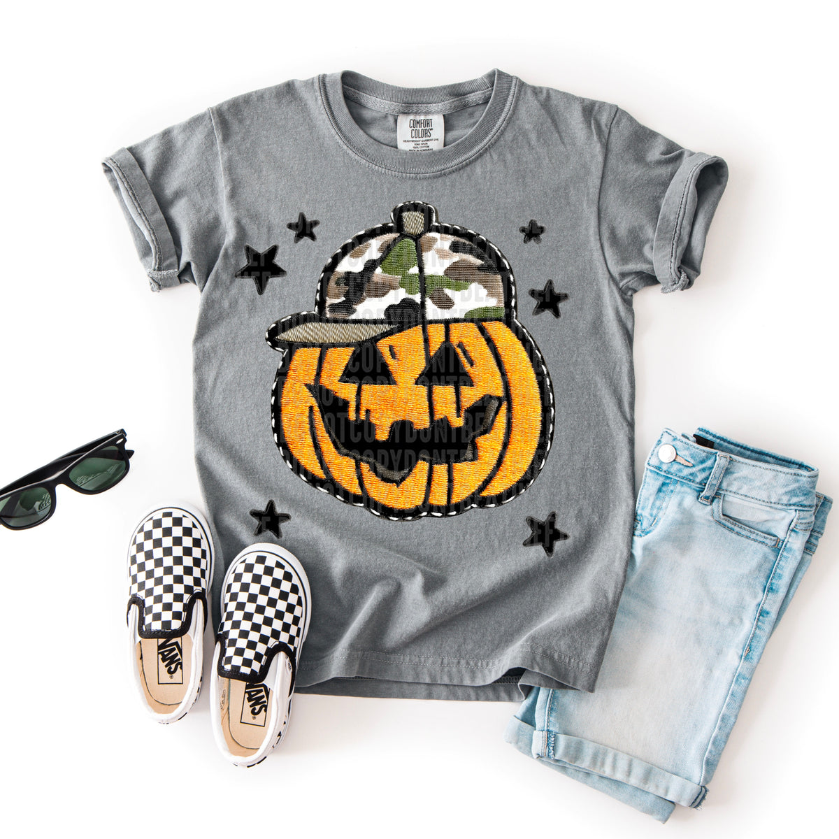 Pumpkin with camo hat DTF transfer