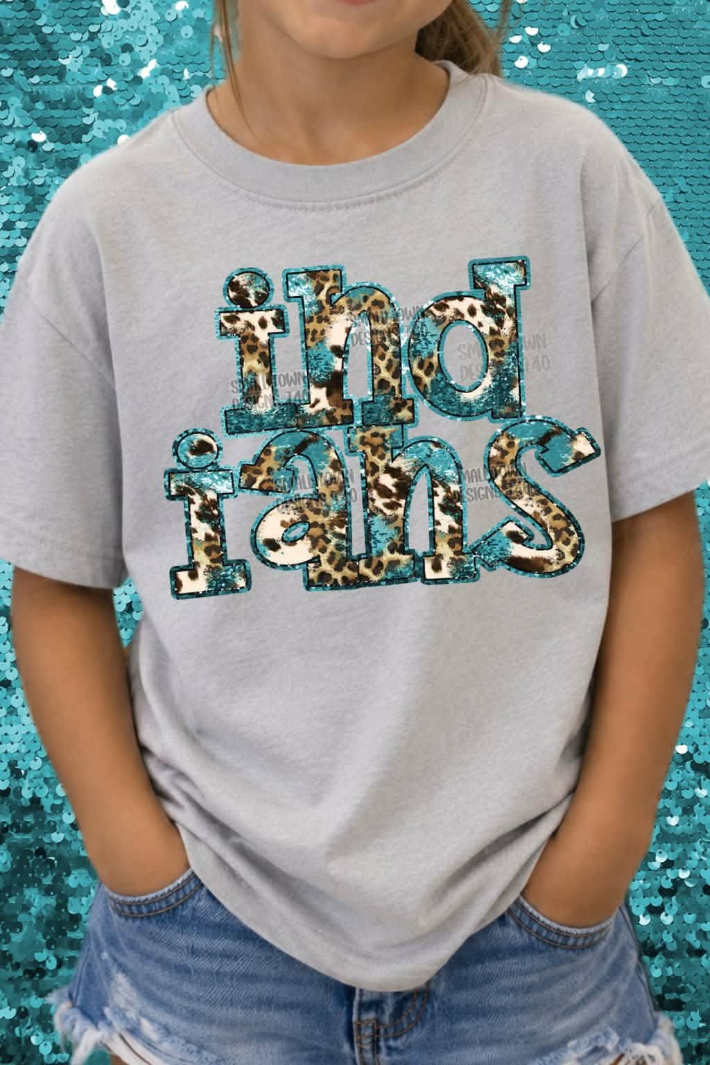 Indians animal print blue sequin outline (STD) DTF transfer