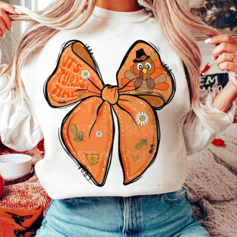 Its Turkey Time Bow  DTF transfer