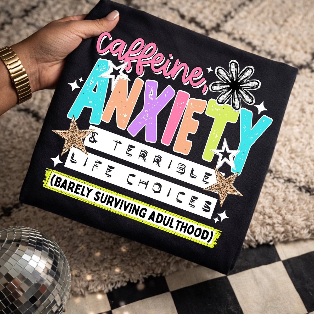 Caffeine and anxiety (white) (CSC) DTF Transfer