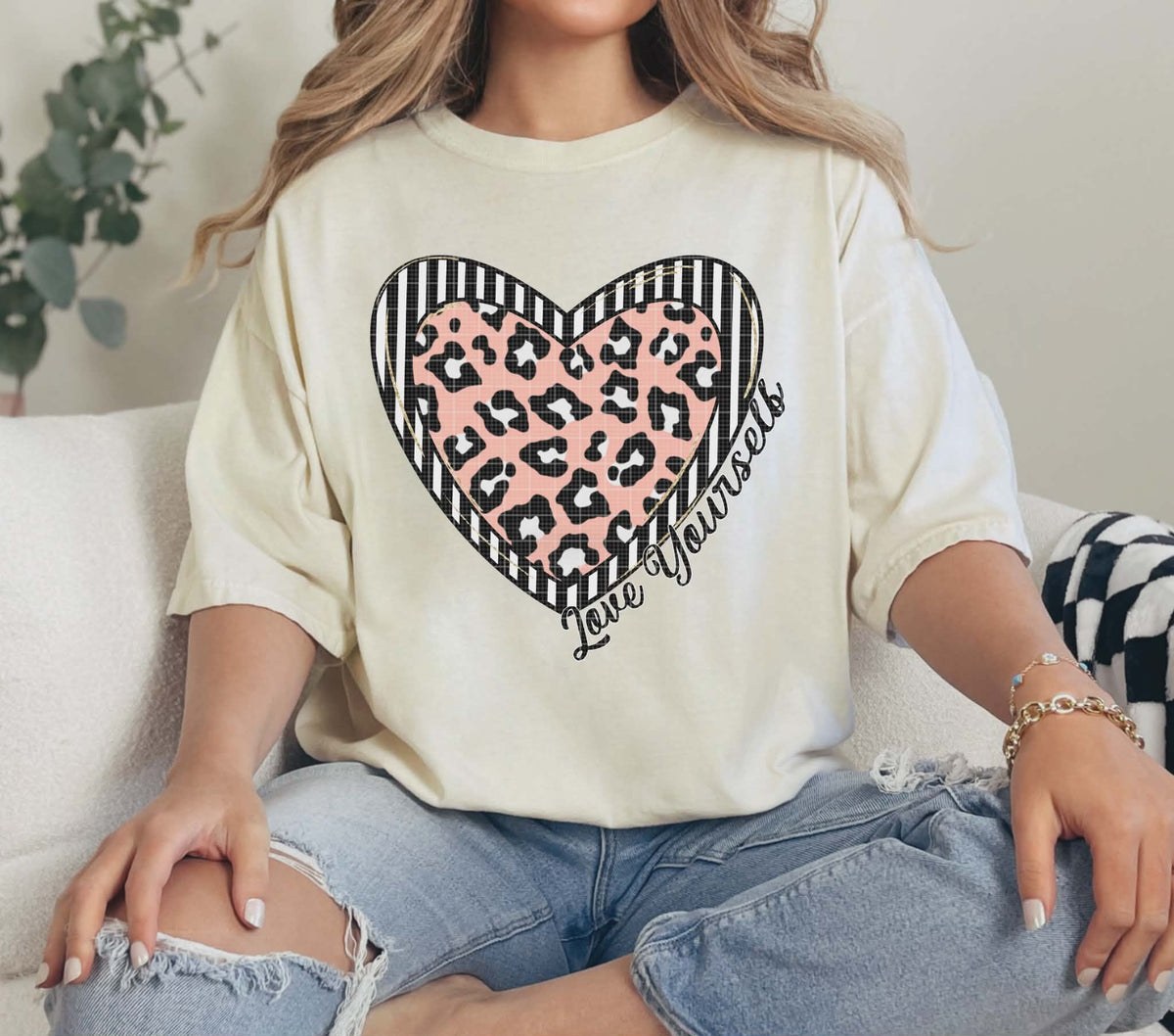 Love yourself light pink leopard heart (LINDA) DTF transfer