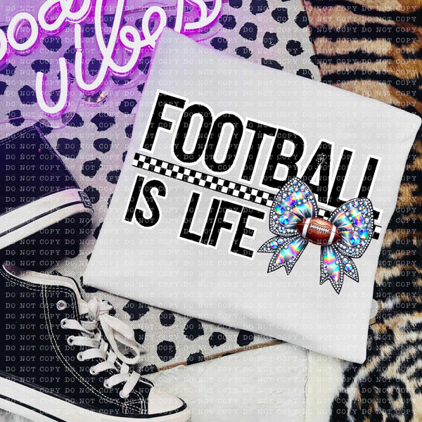 Football is life rhinestone bow (ECHT) 58786 DTF transfer