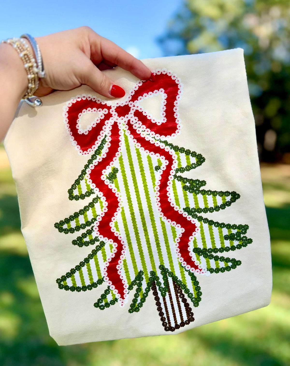 Stripe tree green bow sunday special DTF transfer