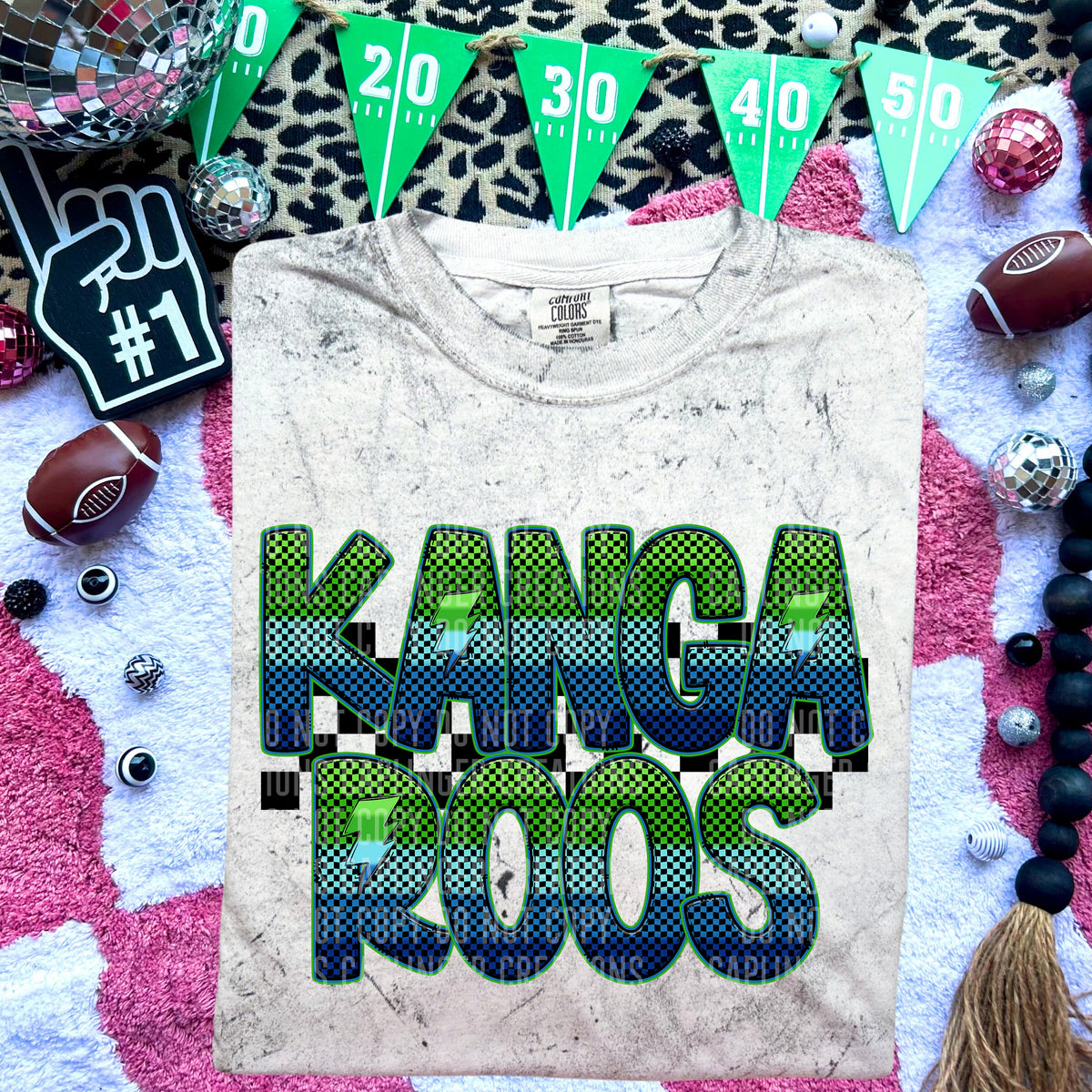 Kangaroos Blue and Green Checkered (Caplinger) DTF transfer