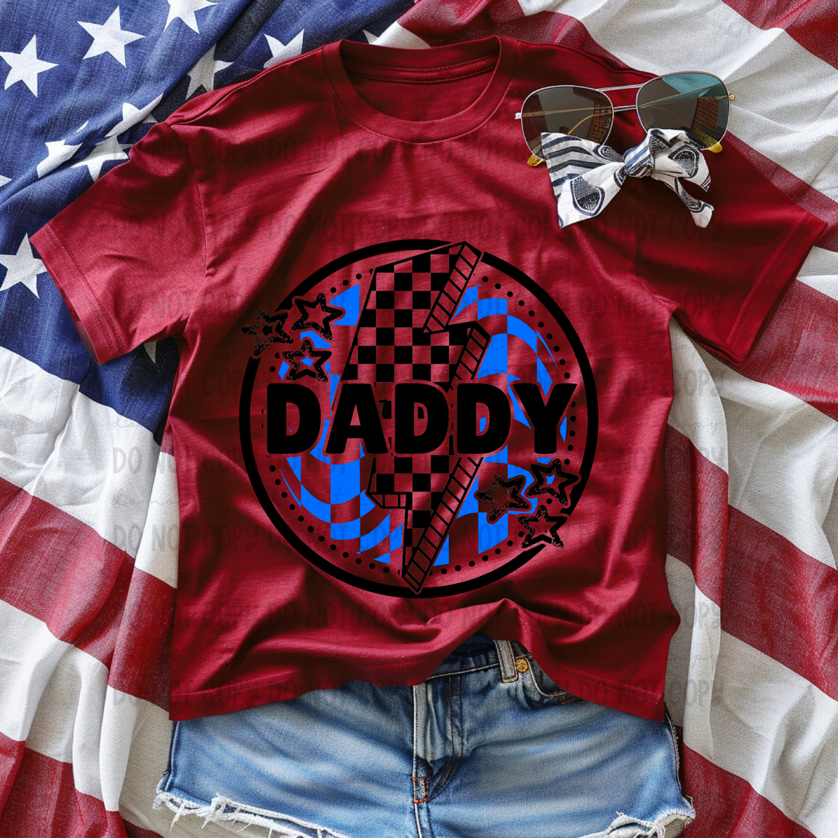 Daddy Blue and Black Checkered Bolt (REVEL) DTF transfer