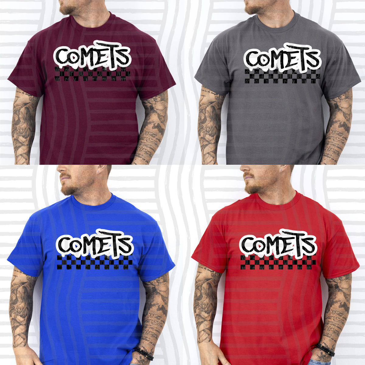comets black messy font with checkers (Caplinger) DTF Transfer
