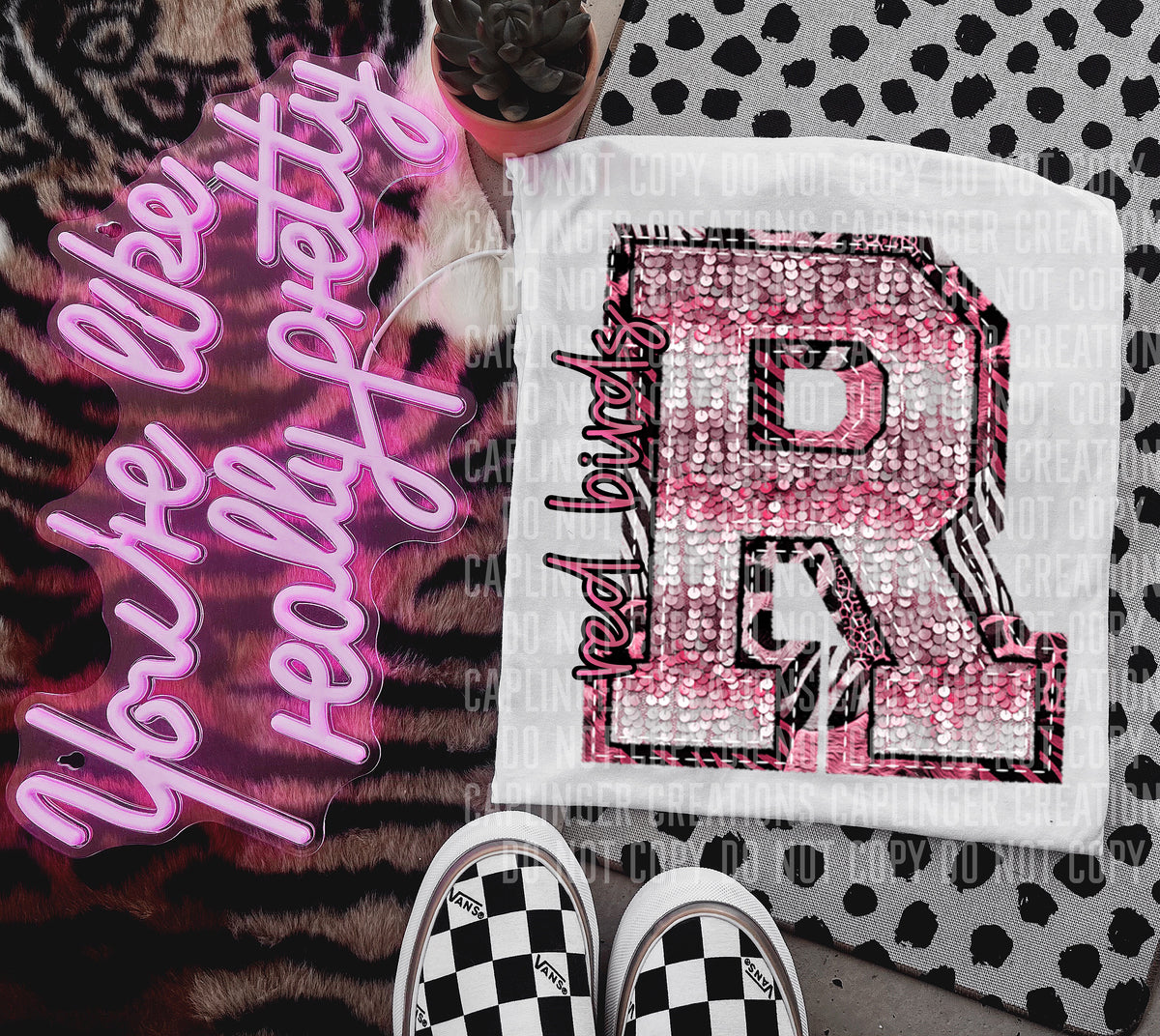 Red birds wild and pink (Caplinger) DTF transfer