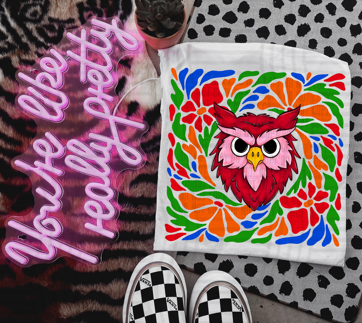 Red Owl Retro Floral (Caplinger) 101172 DTF transfer