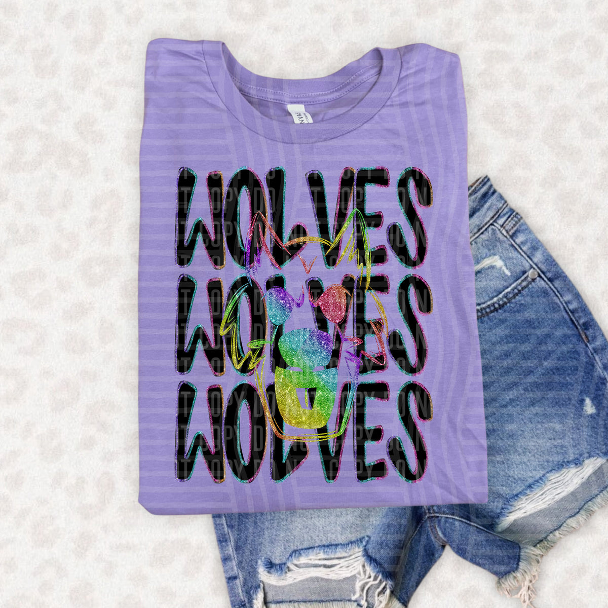 Wolves Glitter Filled Word Stacked 108541 DTF Transfer