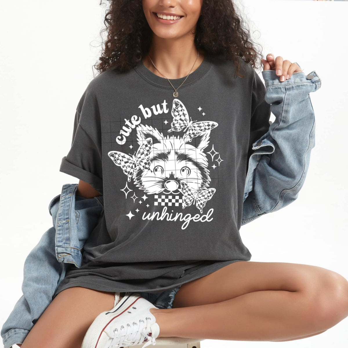 Cute but unhinged raccoon WHITE (CSC) 98929 DTF transfer