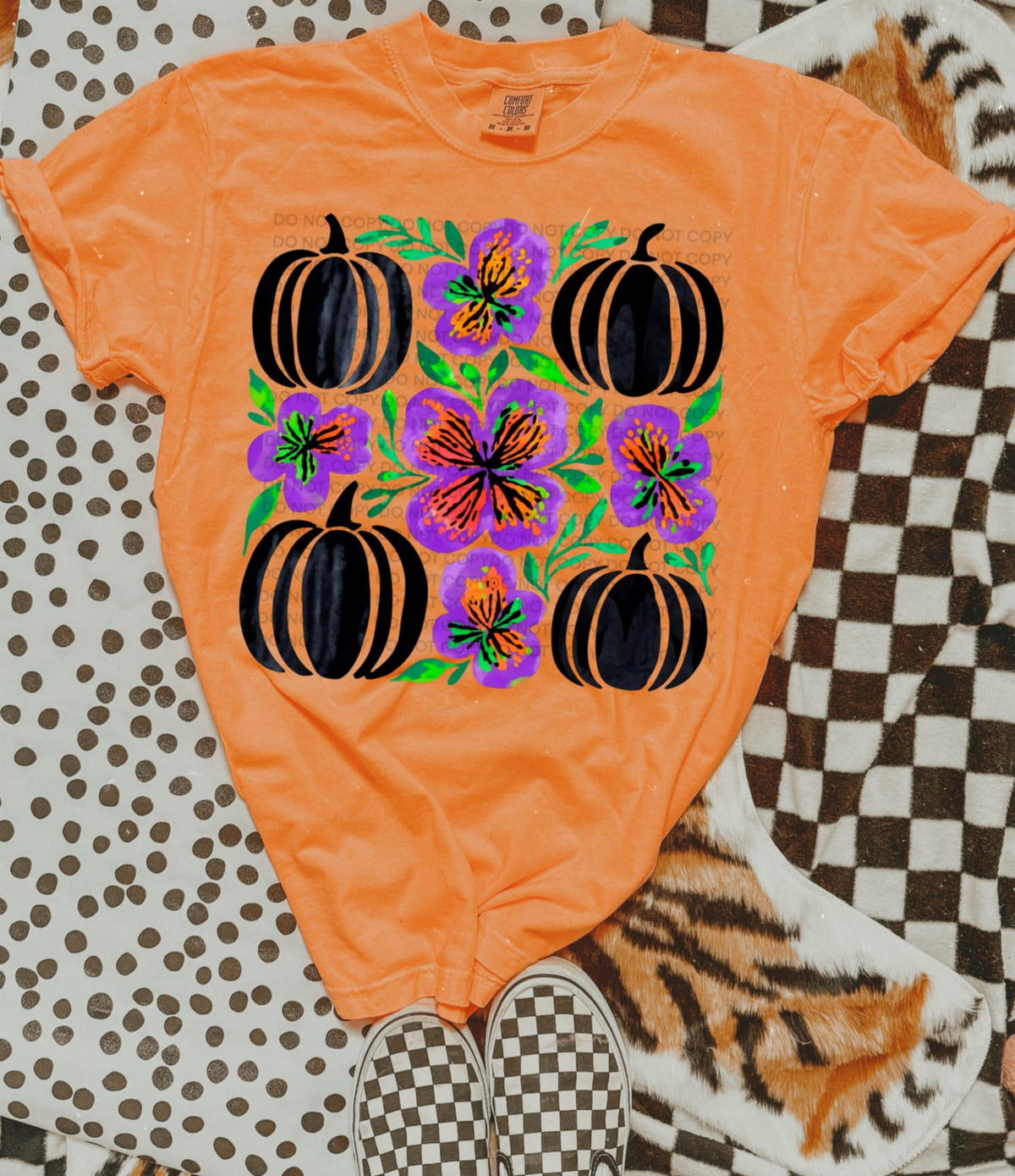 Black Abstract Pumpkin and florals collage SCG DTF transfer