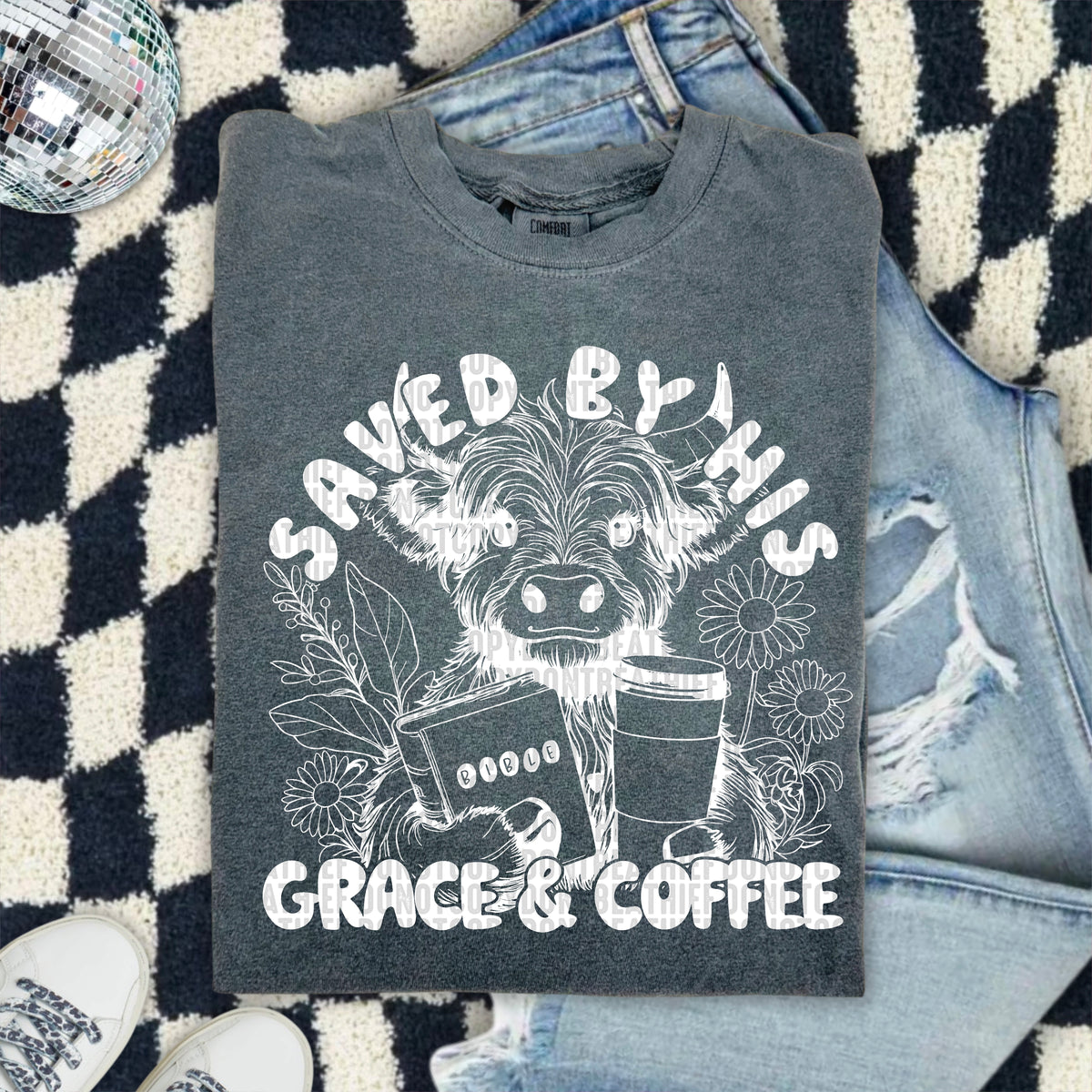 Saved by his grace & coffee WHITE 103400 DTF transfer