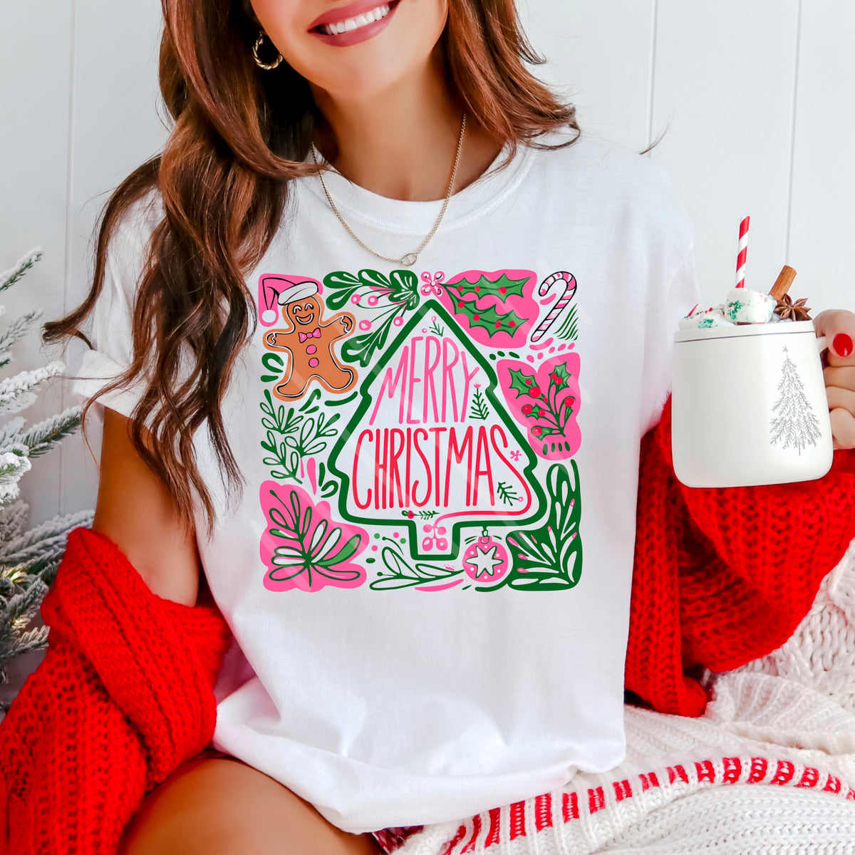 Merry Christmas Abstract pink green red 110877 DTF transfer