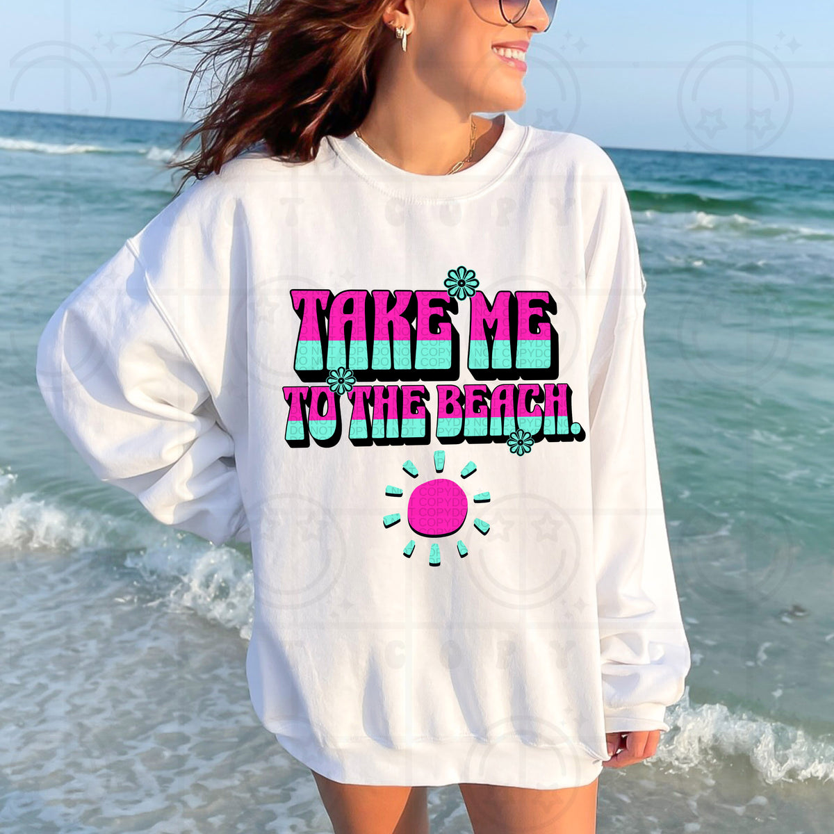 Take me to the beach pink and blue (HW) 99423 DTF transfer