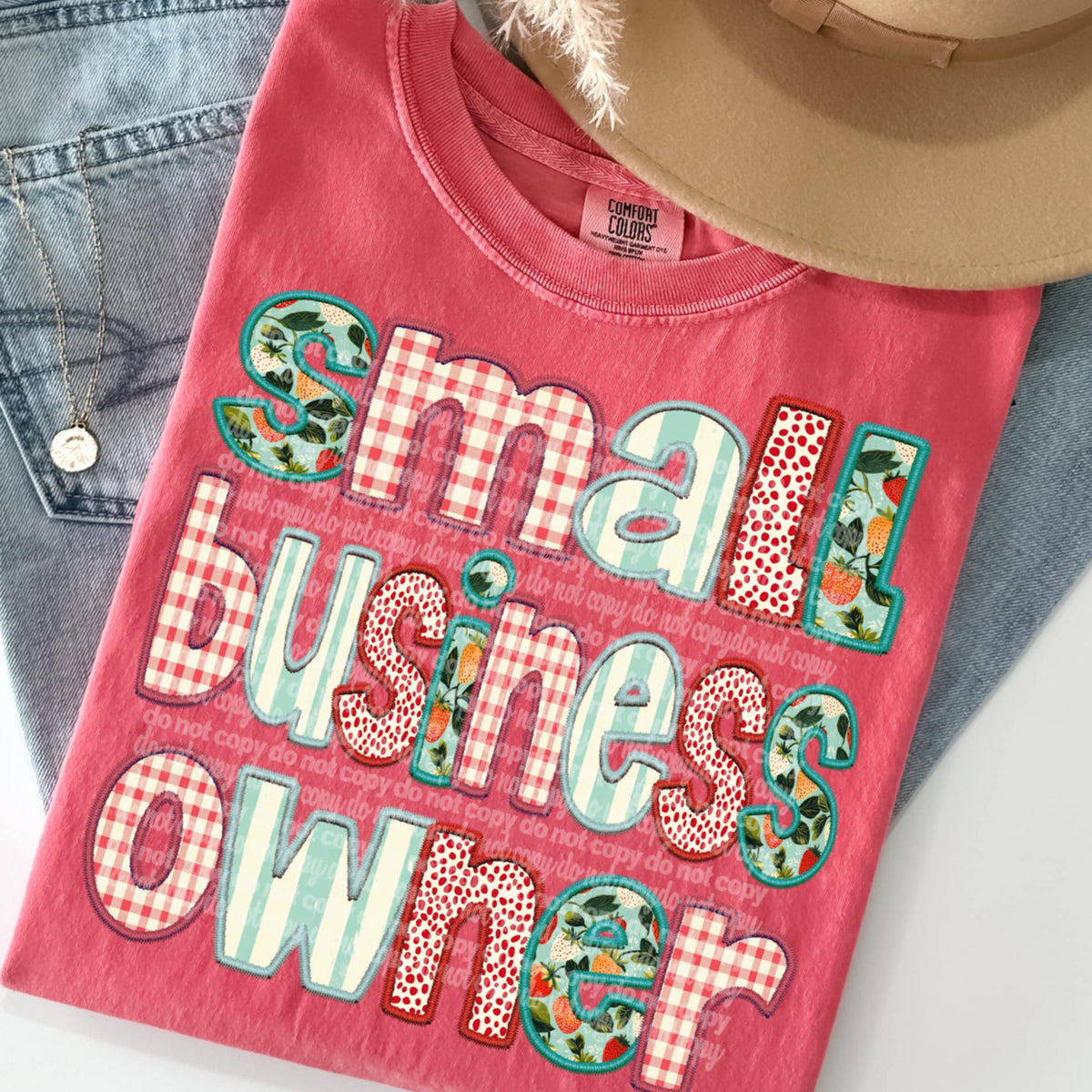 Small business owner strawberry patterns 95821 DTF transfer