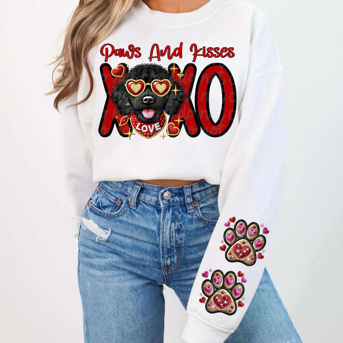 Paws and kisses black doodle FRONT 75351 DTF transfer
