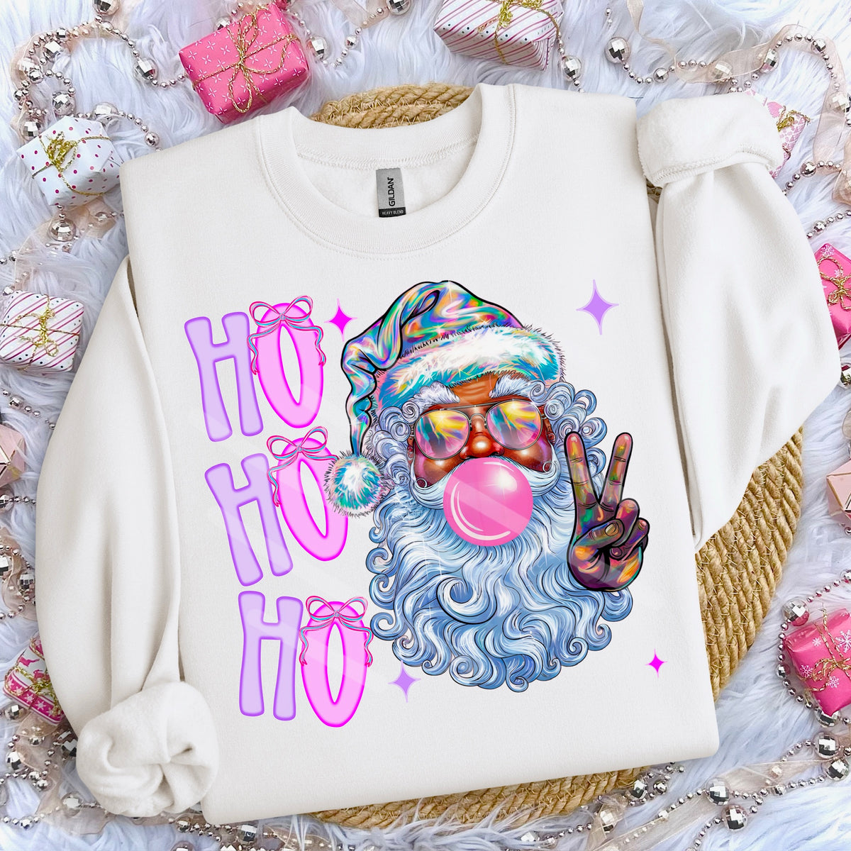Ho Ho Ho Santa Bubblegum Iridescent glasses (WNDD) DTF transfer