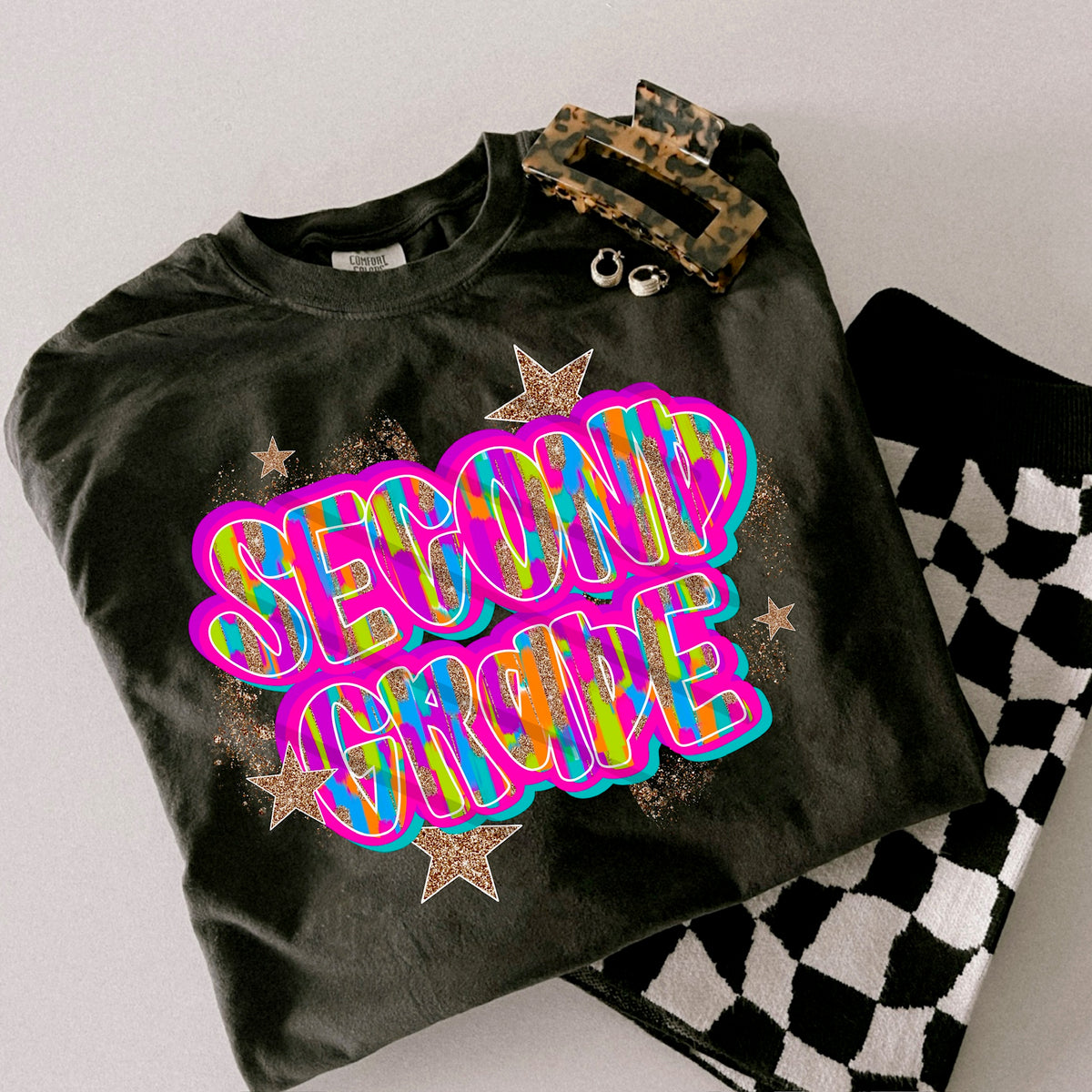 Second Grade Rainbow and glitter gold stars scarlow 110394 DTF transfer