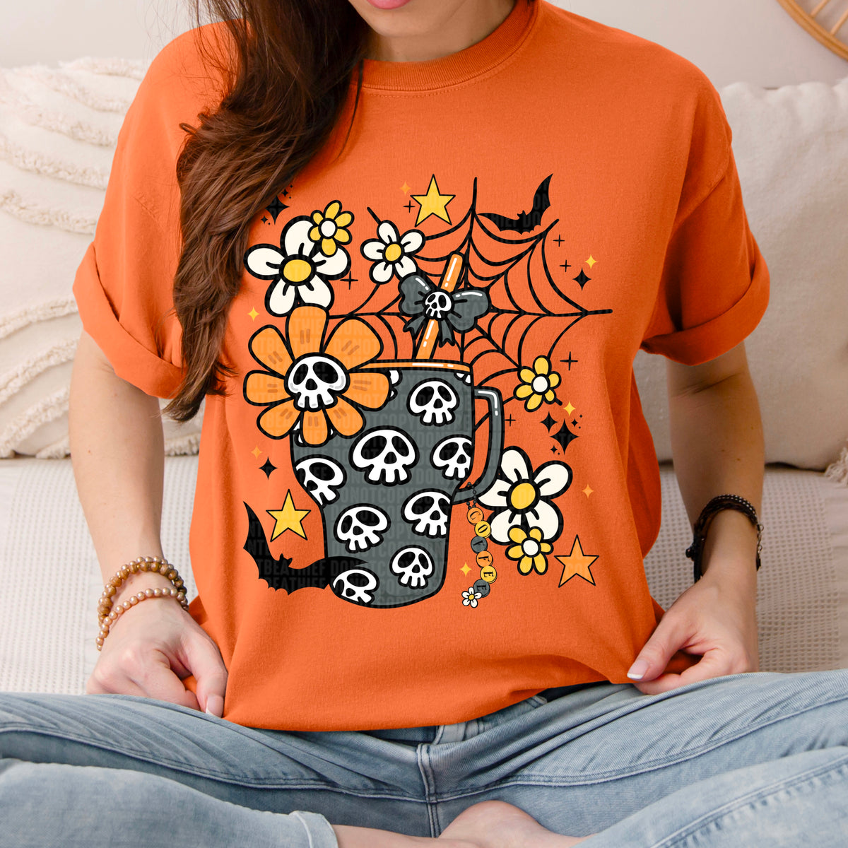 Skull Tumbler and flowers 114131 DTF transfer