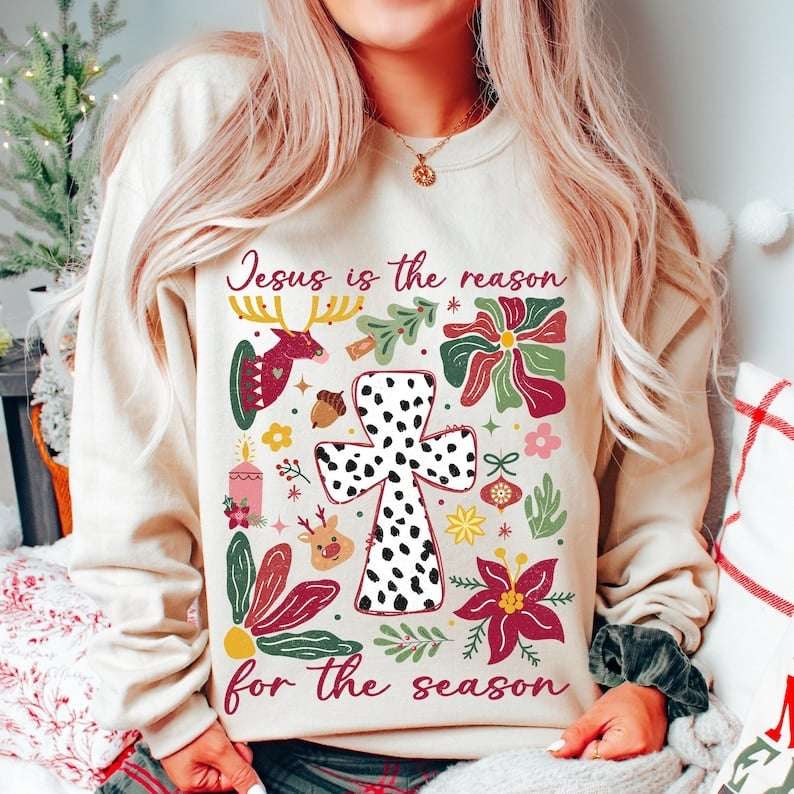 Jesus is the reason for the season polka dot cross 62215 DTF transfer
