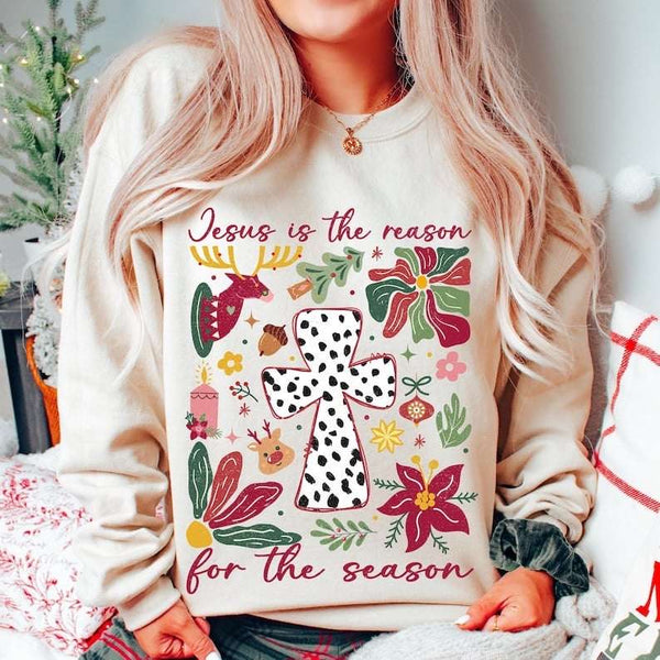 Jesus is the reason for the season polka dot cross 62215 DTF transfer
