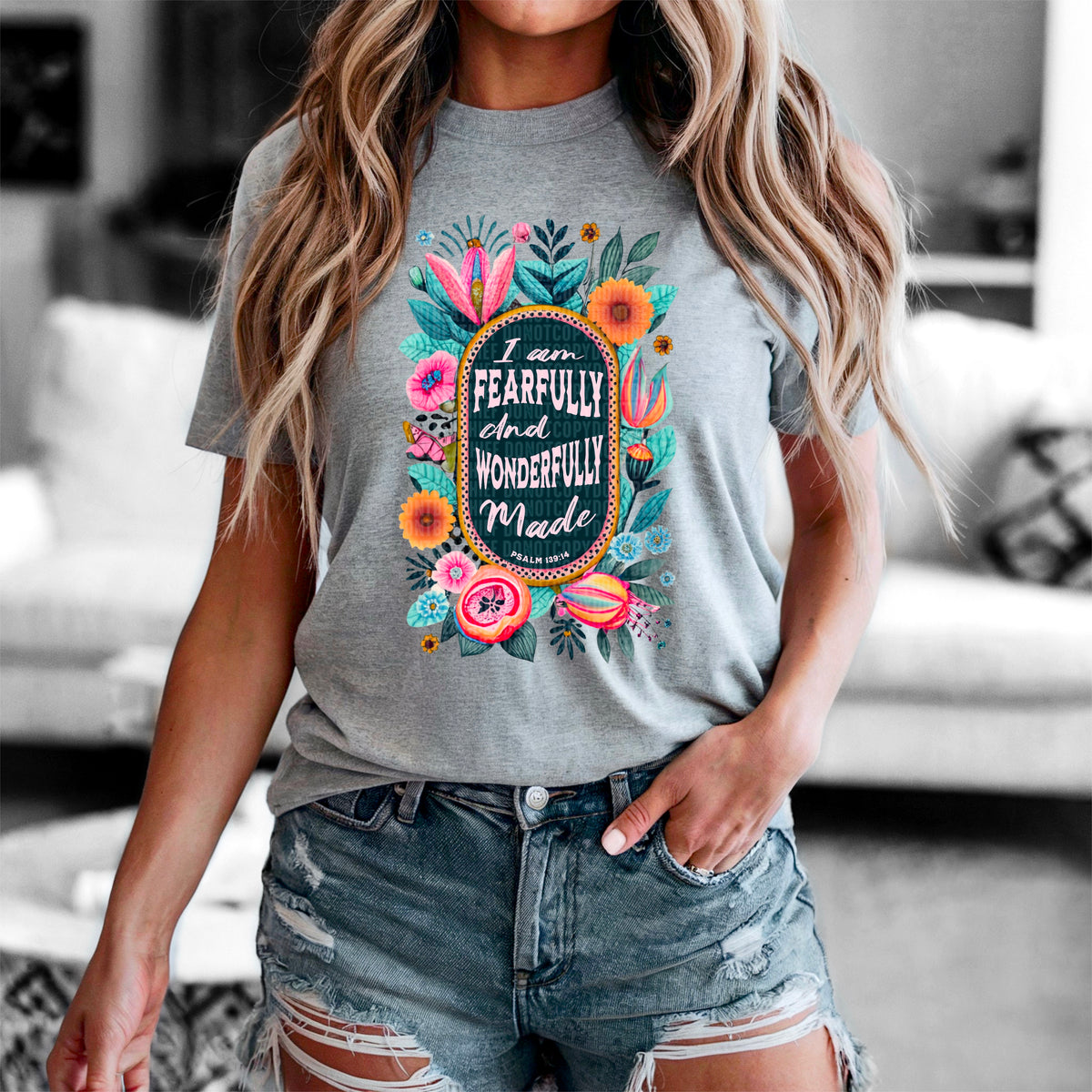 I am fearfully and wonderfully made floral frame 95006 DTF transfer