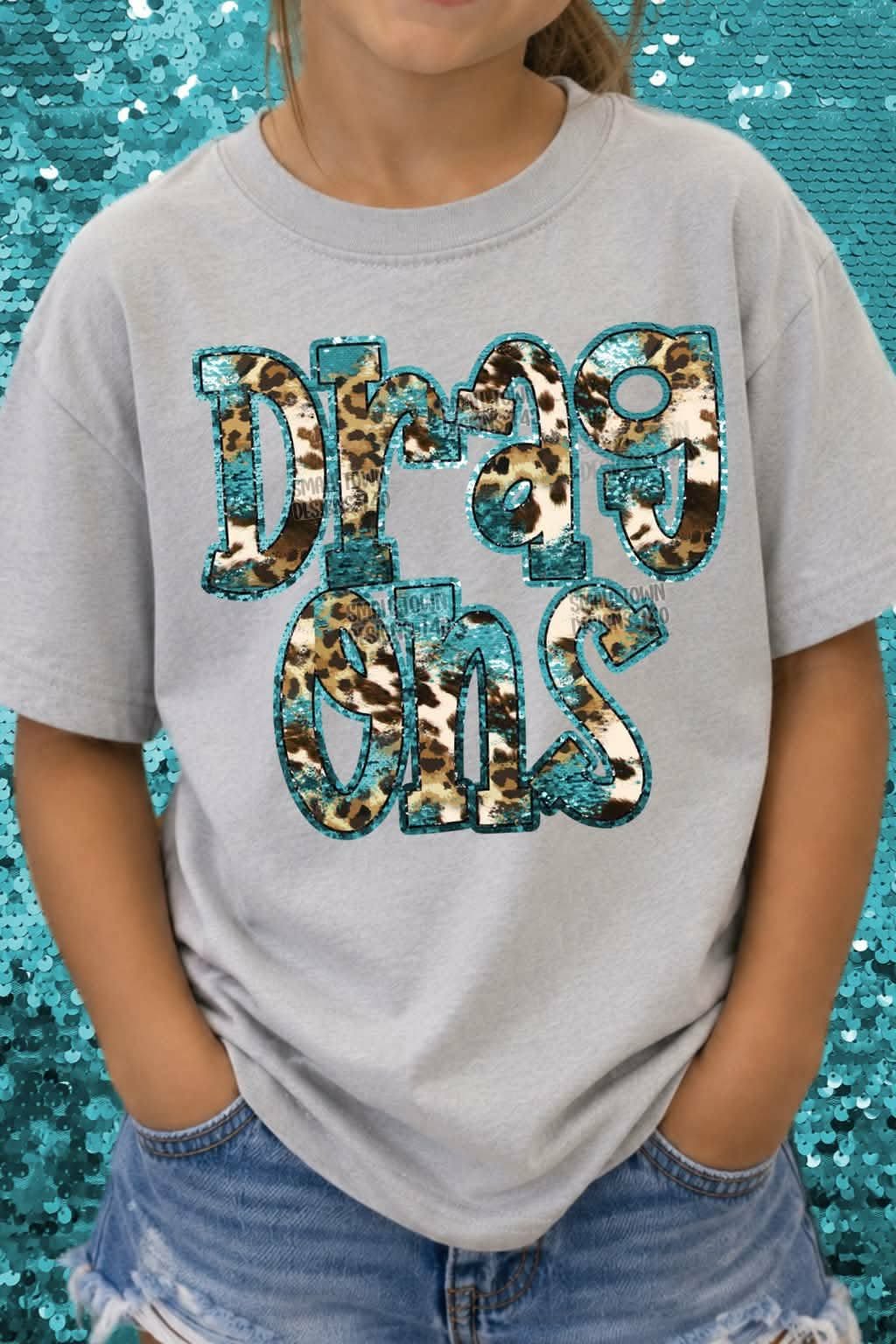 Dragons animal print blue sequin outline (STD) DTF transfer