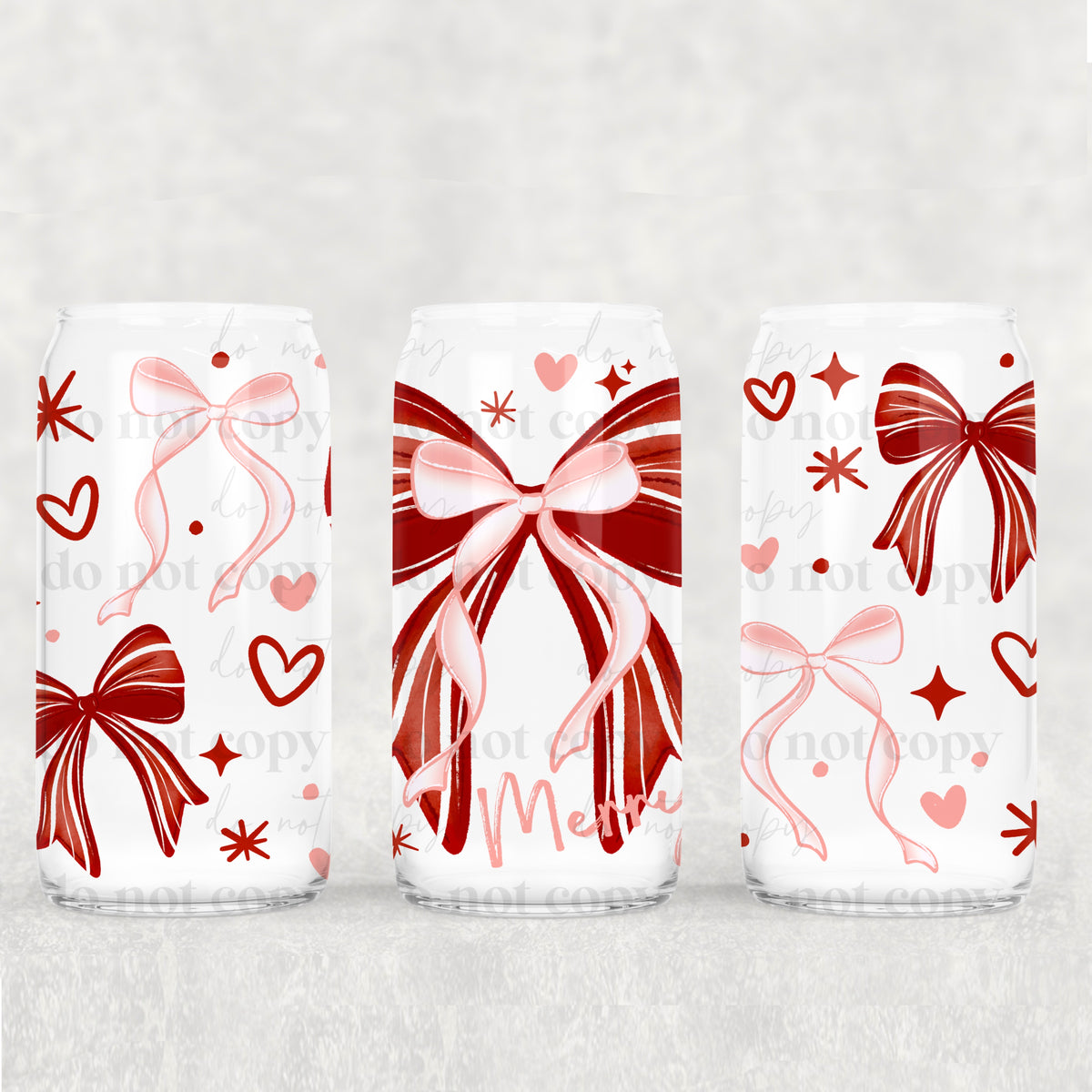 Merry pink and red bow UV DTF WRAP