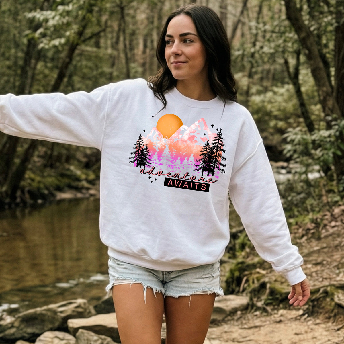 Adventure Awaits mountains (black) CSC DTF transfer
