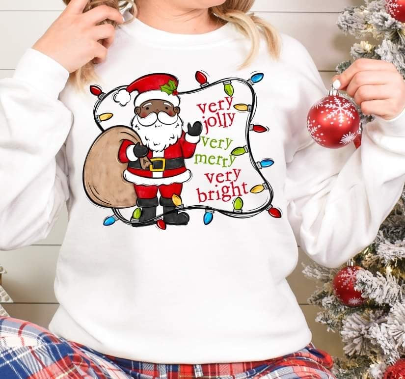 Very jolly very merry very bright tan Santa (S&G) 60319 DTF transfer