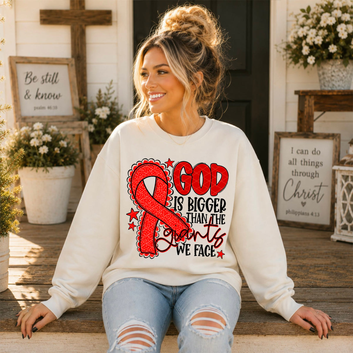 God is bigger than the giants we face RED  ribbon (SDD) DTF Transfer