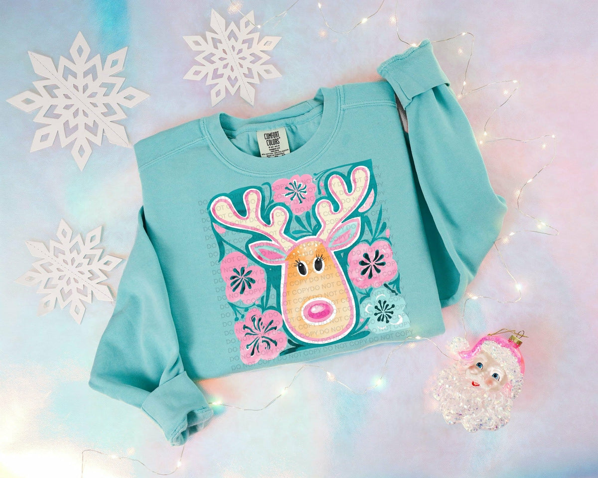Pastel Reindeer and flowers (SCG) DTF transfer
